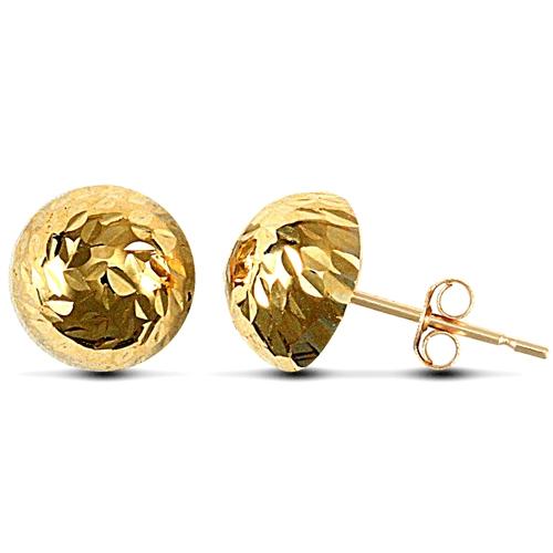 9ct Yellow Gold Diamond Cut Half Ball Stud Earrings 9mm - My Jewel World