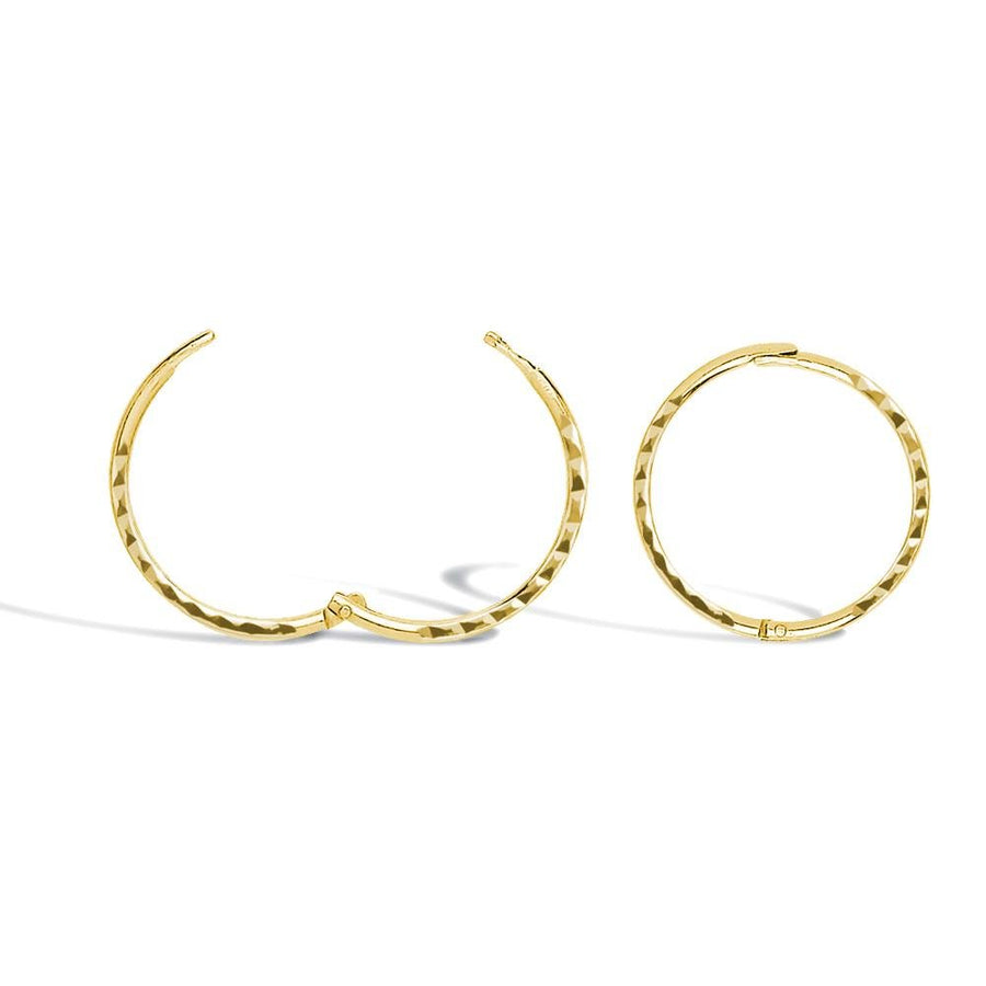 9ct Yellow Gold Diamond Cut Hinged 1mm Hoop Earrings 13mm - My Jewel World