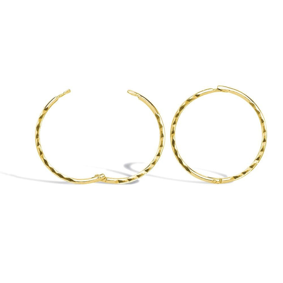 9ct Yellow Gold Diamond Cut Hinged 1mm Hoop Earrings 15mm - My Jewel World