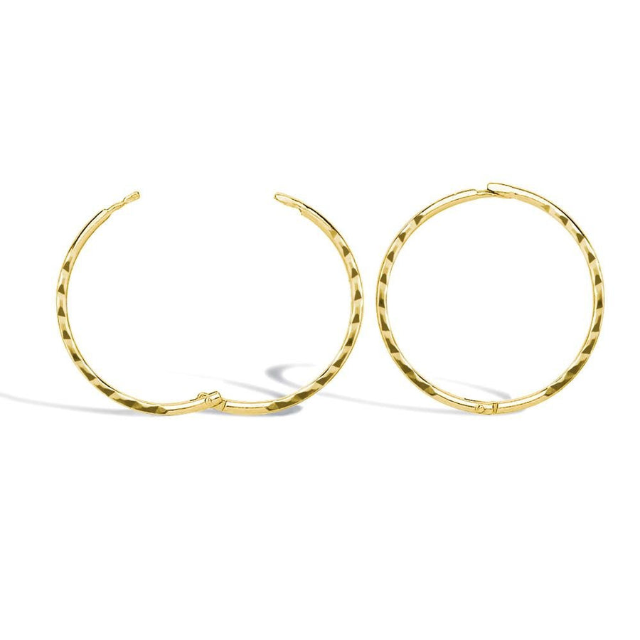 9ct Yellow Gold Diamond Cut Hinged 1mm Hoop Earrings 16mm - My Jewel World