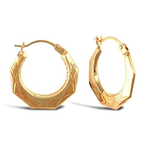 9ct Yellow Gold Diamond Pattern Creole Hoop Earrings 17mm - My Jewel World