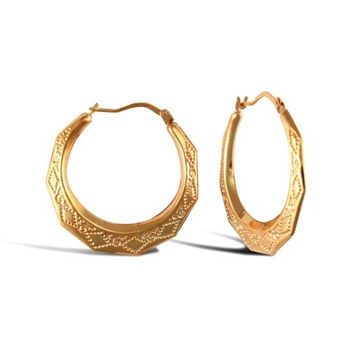 9ct Yellow Gold Diamond Pattern Creole Hoop Earrings 29mm - My Jewel World