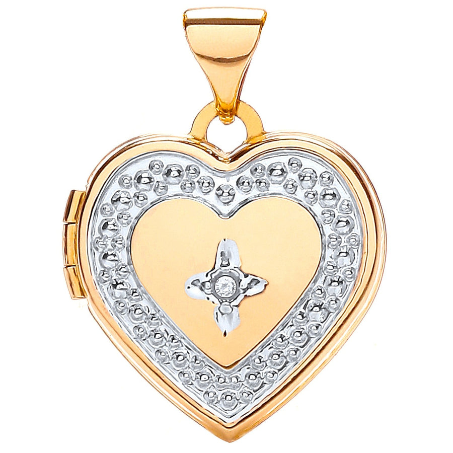 9ct Yellow Gold Diamond Set Love Heart Shaped Locket Pendant Necklace - My Jewel World