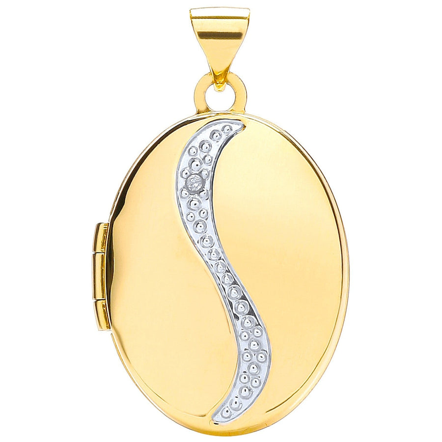 9ct Yellow Gold Diamond Set Oval Shaped Locket Pendant Necklace - My Jewel World