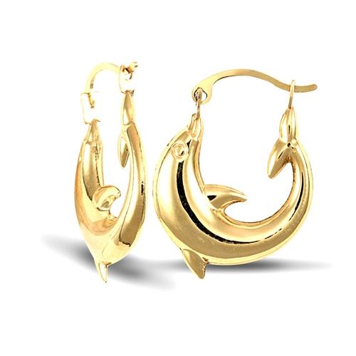 9ct Yellow Gold Dolphin Creole Hoop Earrings 16x21mm - My Jewel World