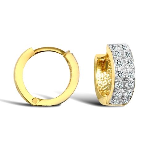 9ct Yellow Gold Double Row Grain-Set Round CZ Huggie Hoop Earrings 4mm - My Jewel World