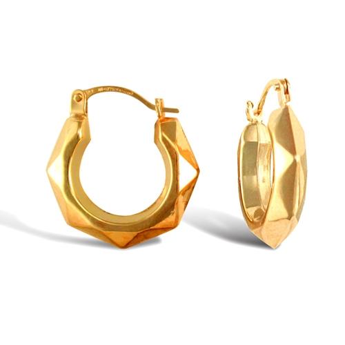9ct Yellow Gold Faceted Creole Hoop Earrings 15x16mm 0.8g - My Jewel World
