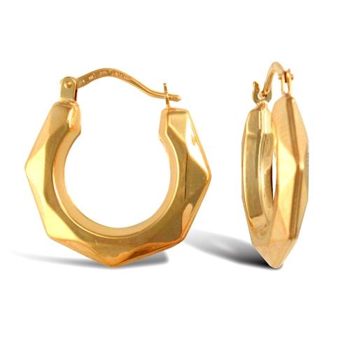 9ct Yellow Gold Faceted Creole Hoop Earrings 18x21mm 1.1g - My Jewel World