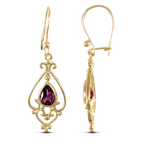 9ct Yellow Gold Fancy Pear Shape Amethyst Drop Earrings - My Jewel World