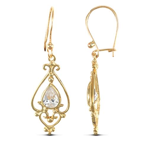 9ct Yellow Gold Fancy Pear Shape Cubic Zirconia Drop Earrings - My Jewel World