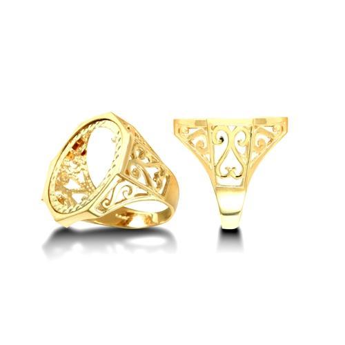 9ct Yellow Gold Full Sovereign Size Octagon Shaped Ring Mount with Fancy Sides - My Jewel World