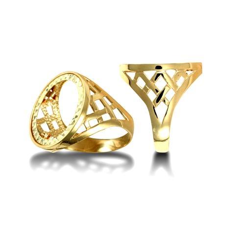 9ct Yellow Gold Full Sovereign Size Ring Mount with Crisscross Sides - My Jewel World