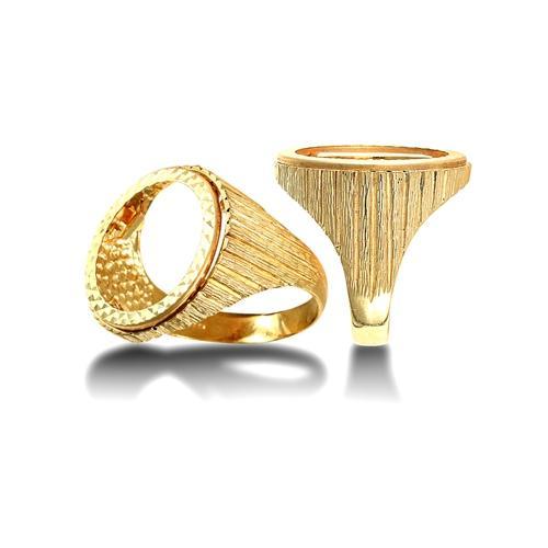 9ct Yellow Gold Half Sovereign Size Ring Mount with Ribbed Barked Sides - My Jewel World