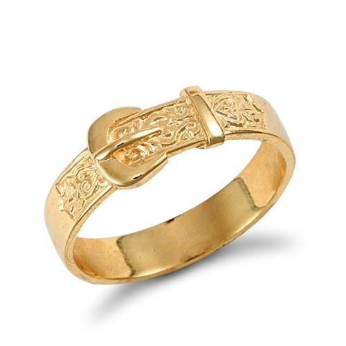 9ct Yellow Gold Hand Carved Single Buckle Ring - My Jewel World