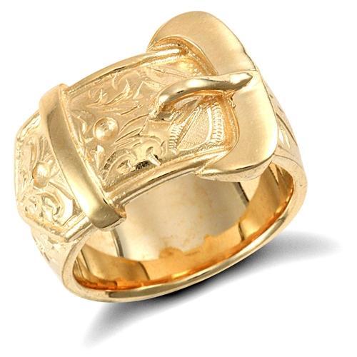 9ct Yellow Gold Hand Finished Carved Single Buckle Ring - My Jewel World