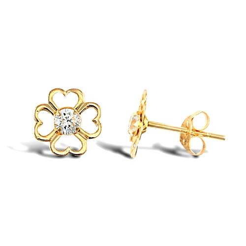 9ct Yellow Gold Heart CZ Solitaire Stud Earrings - My Jewel World