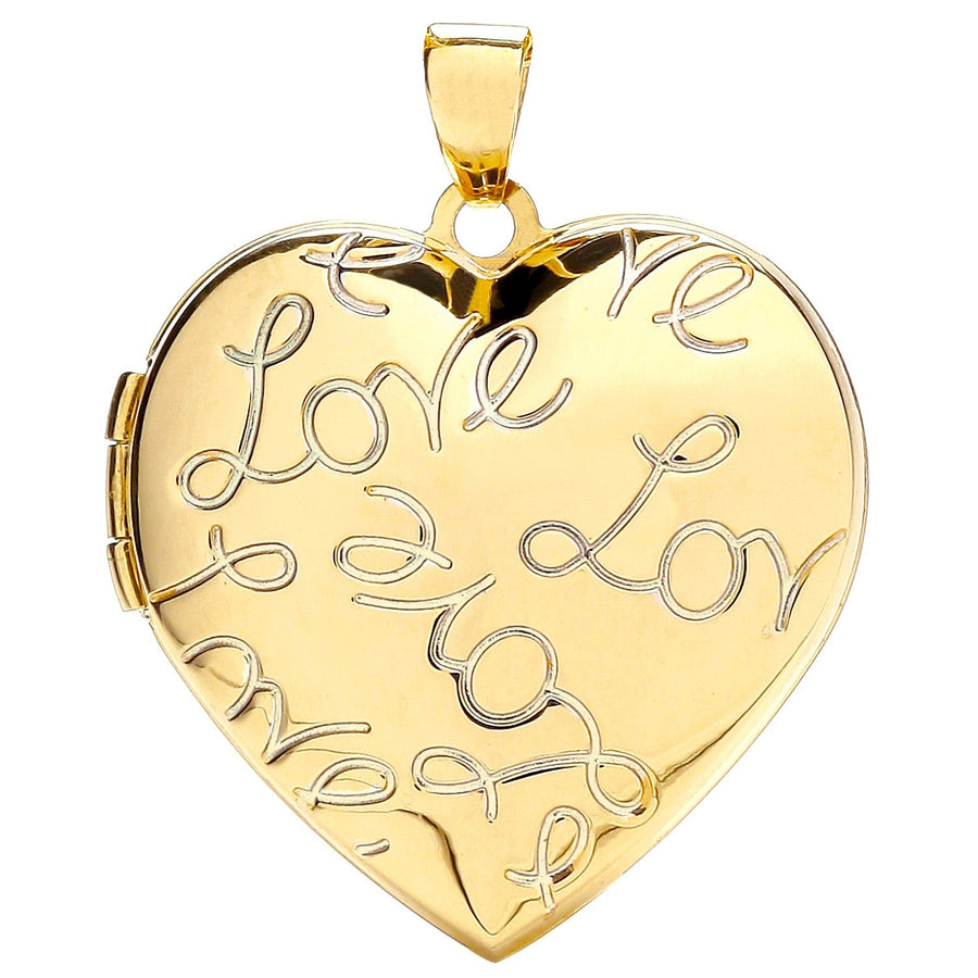 9ct Yellow Gold Heart Shaped Love Locket Pendant Necklace - My Jewel World