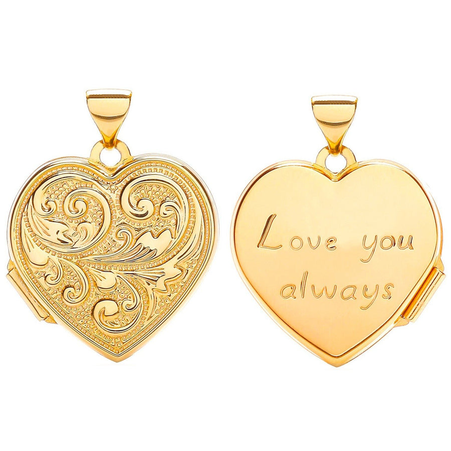 9ct Yellow Gold Heart Shaped Love You Always Locket Pendant Necklace - My Jewel World