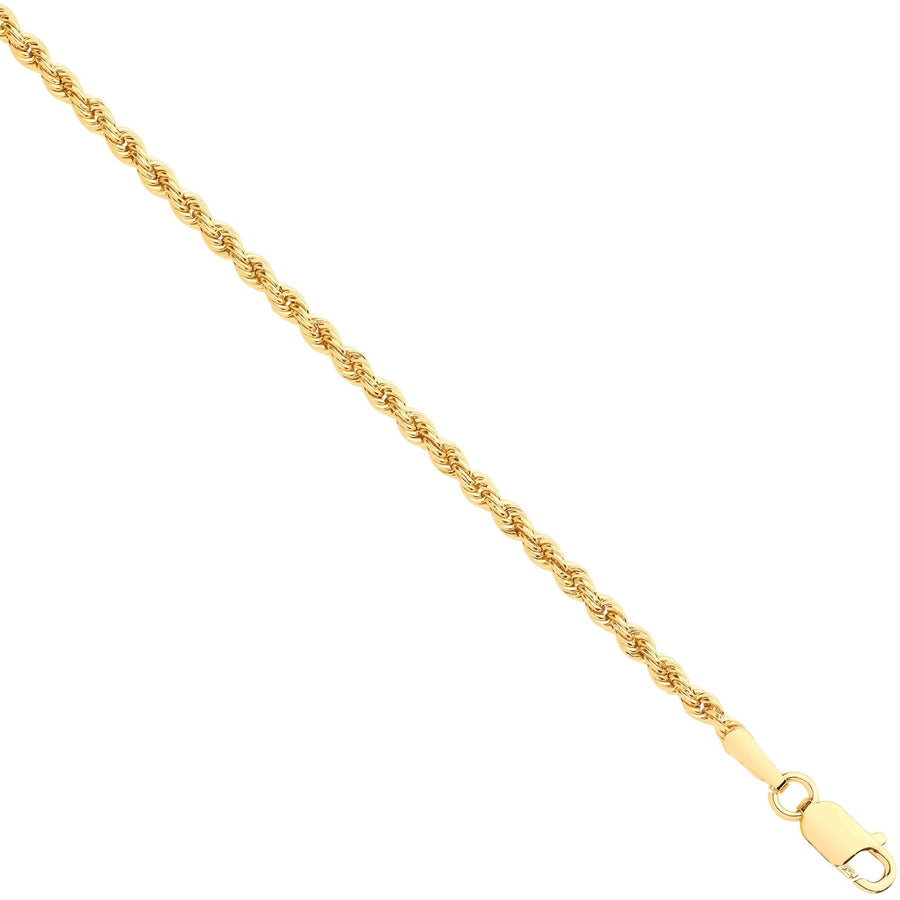 9ct Yellow Gold Hollow 2.0mm 7 Inch Rope Bracelet 1.1g - My Jewel World