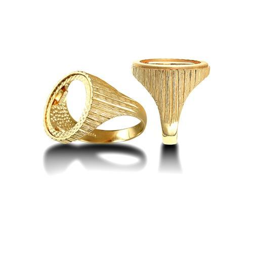 9ct Yellow Gold Krugerrand Size Ring Mount with Ribbed Barked Sides - My Jewel World