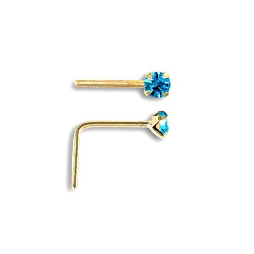 9ct Yellow Gold Light Blue CZ Solitaire Nose Stud 2mm - My Jewel World