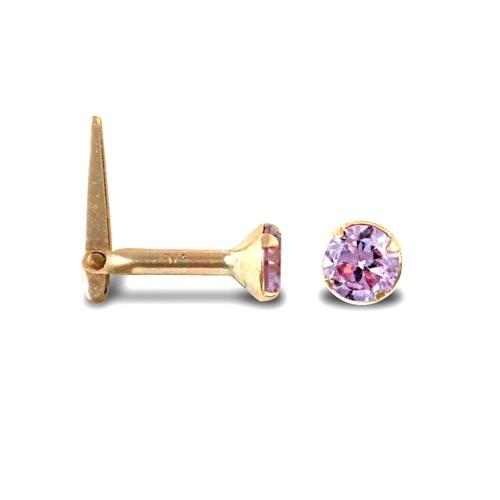 9ct Yellow Gold Lilac CZ Solitaire Hinged Nose Stud 3mm - My Jewel World