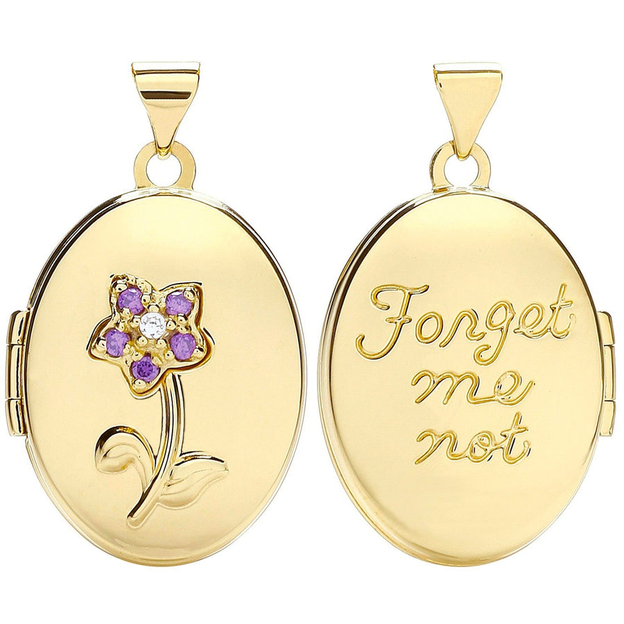 9ct Yellow Gold Oval Shaped Forget Me Not Locket Pendant Necklace - My Jewel World