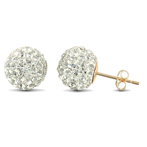 9ct Yellow Gold Pave Style 10mm Ball White Crystal Stud Earrings - My Jewel World