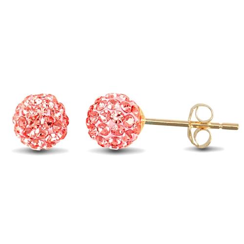 9ct Yellow Gold Pave Style 6.5mm Ball Baby Pink Crystal Stud Earrings - My Jewel World