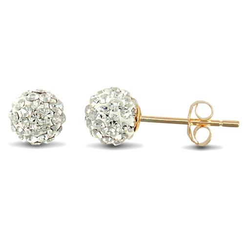 9ct Yellow Gold Pave Style 6.5mm Ball White Crystal Stud Earrings - My Jewel World