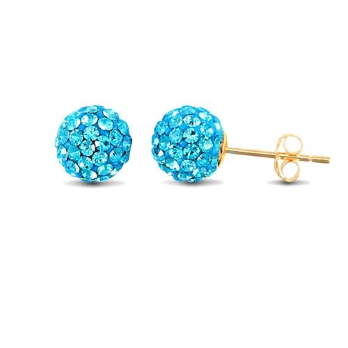 9ct Yellow Gold Pave Style 8mm Ball Baby Blue Crystal Stud Earrings - My Jewel World