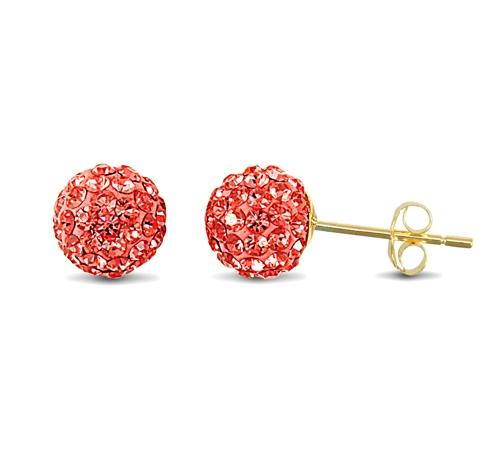 9ct Yellow Gold Pave Style 8mm Ball Baby Pink Crystal Stud Earrings - My Jewel World