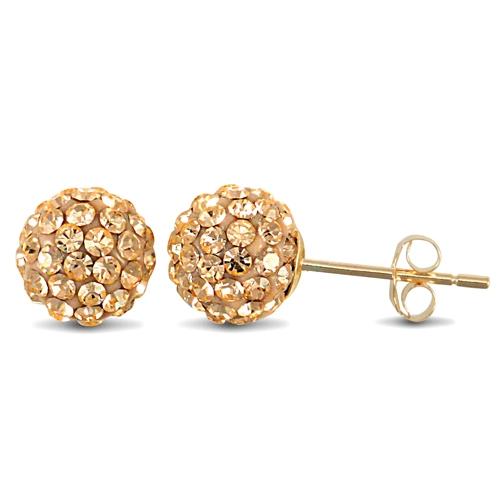 9ct Yellow Gold Pave Style 8mm Ball Gold Crystal Stud Earrings - My Jewel World