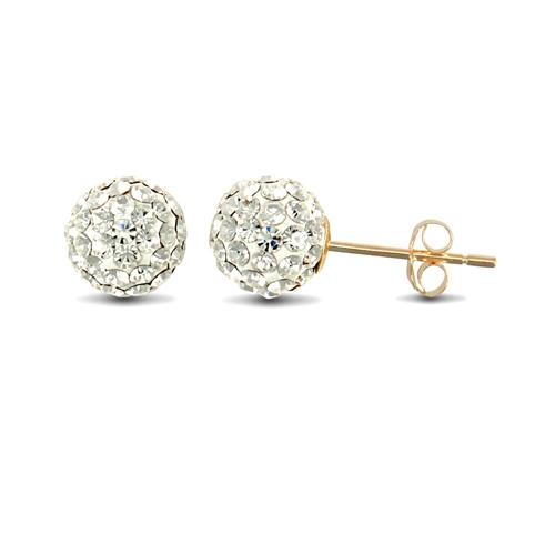 9ct Yellow Gold Pave Style 8mm Ball White Crystal Stud Earrings - My Jewel World
