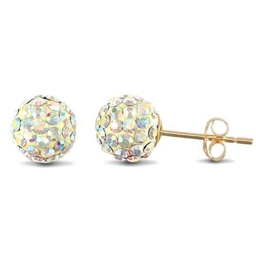 9ct Yellow Gold Pave Style 8mm Rainbow Ball Crystal Stud Earrings - My Jewel World