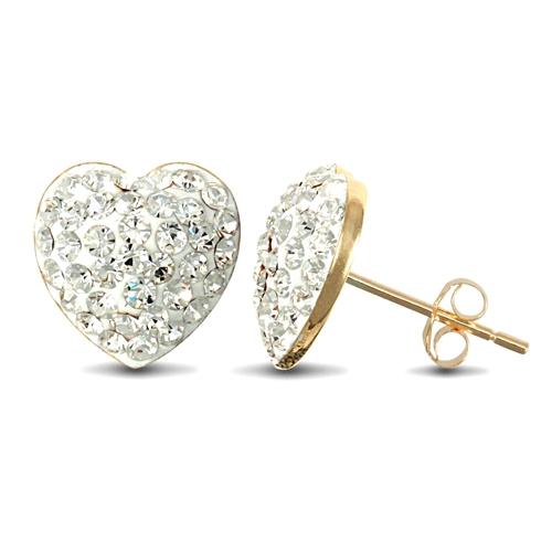 9ct Yellow Gold Pave Style Heart Shape White Crystal Stud Earrings - My Jewel World