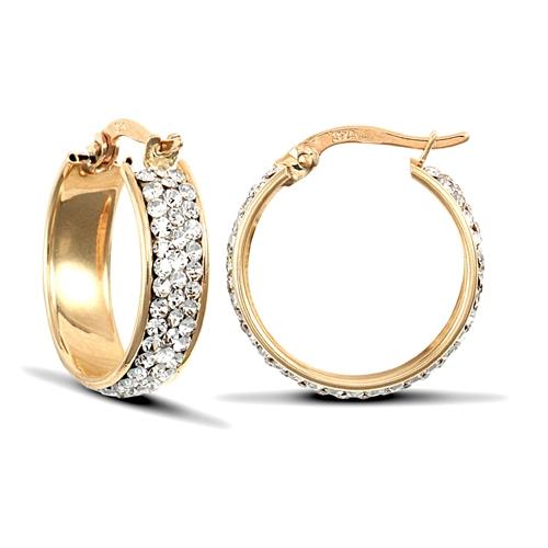 9ct Yellow Gold Pave Style Round CZ 5mm Hoop Earrings 18mm - My Jewel World