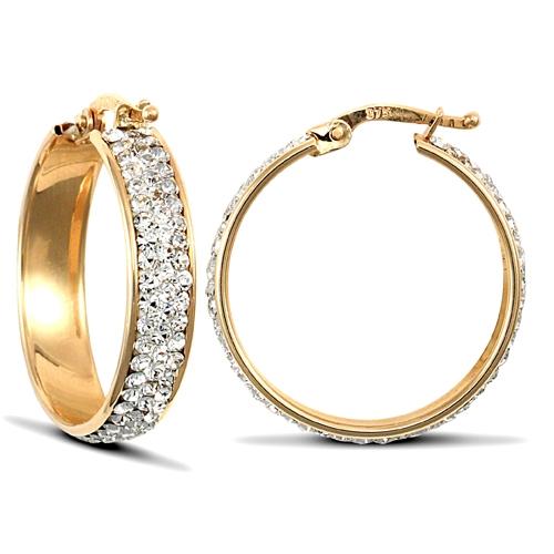 9ct Yellow Gold Pave Style Round CZ 5mm Hoop Earrings 23mm - My Jewel World