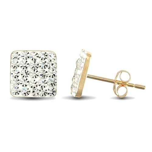 9ct Yellow Gold Pave Style Square Shape White Crystal Stud Earrings - My Jewel World