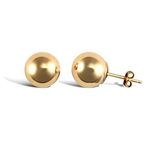 9ct Yellow Gold Plain Polished Ball Stud Earrings 8mm - My Jewel World