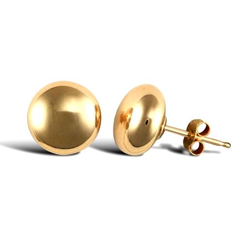 9ct Yellow Gold Plain Polished Button Shape Stud Earrings 8mm - My Jewel World