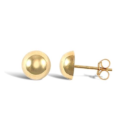 9ct Yellow Gold Plain Polished Half Ball Stud Earrings 7mm - My Jewel World