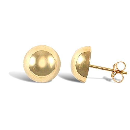 9ct Yellow Gold Plain Polished Half Ball Stud Earrings 9mm - My Jewel World