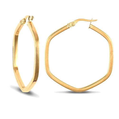 9ct Yellow Gold Polished Hexagon Shape Hoop Earrings 31x35mm - My Jewel World