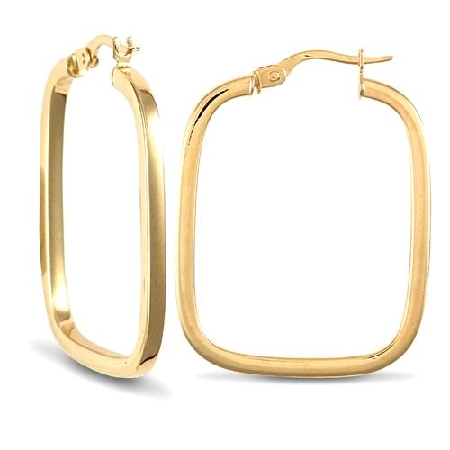 9ct Yellow Gold Polished Rectangle Shape Hoop Earrings 25x32mm - My Jewel World