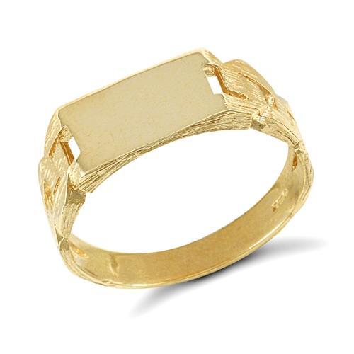 9ct Yellow Gold Rectangular Shaped Plain Signet Ring with Curb Linked Side - My Jewel World