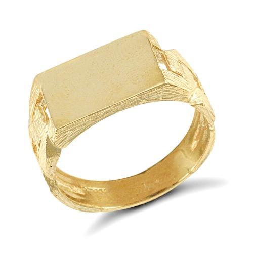 9ct Yellow Gold Rectangular Shaped Plain Signet Ring with Curb Linked Side - My Jewel World