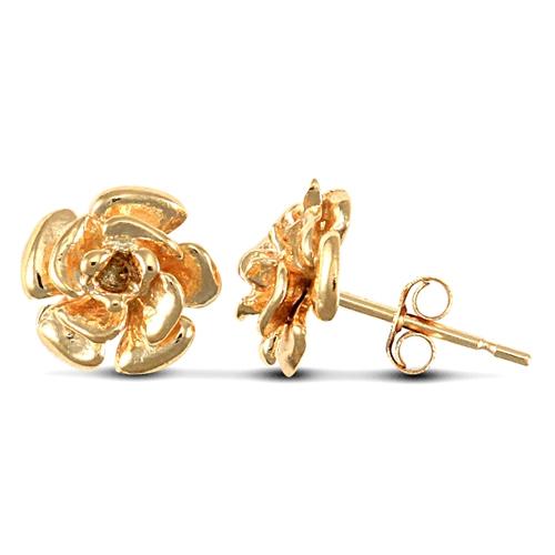 9ct Yellow Gold Rose Flower Petals Stud Earrings 1.8g - My Jewel World