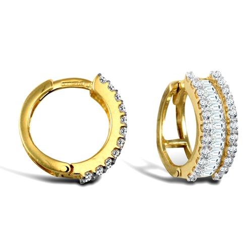 9ct Yellow Gold Round & Baguette CZ 5.5mm Hoop Earrings 15mm - My Jewel World