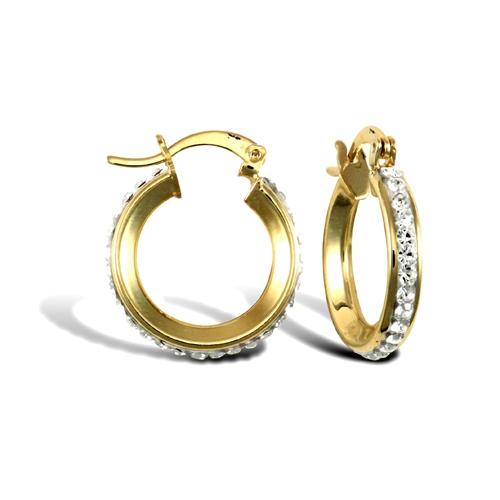 9ct Yellow Gold Round Cubic Zirconia 3mm Hoop Earrings 16mm - My Jewel World